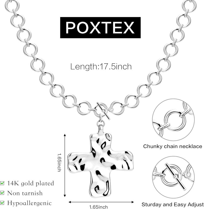 Poxtex Cross Necklace for Women Girls, Dainty 14K Gold Silver Plated Cross Choker Pendant Jewelry Non Tarnish Waterproof Trendy Cute Simple Small Necklace Easter Christian Baptism Religious Faith Jewelry Gifts - Image 4